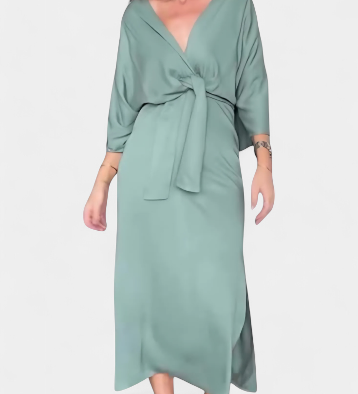 Наталия - Касулна рокля с преден възел и V-образно деколте