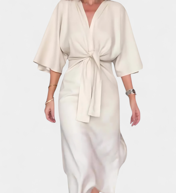 Наталия - Касулна рокля с преден възел и V-образно деколте