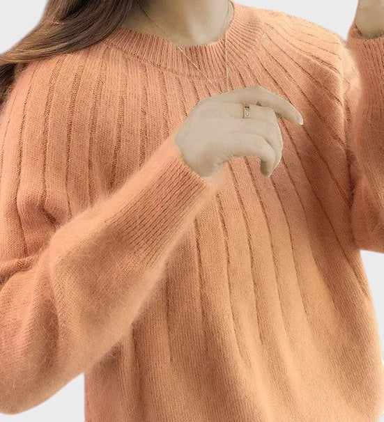 Irena™ - Пуловер с кръгло деколте и пухкава яка