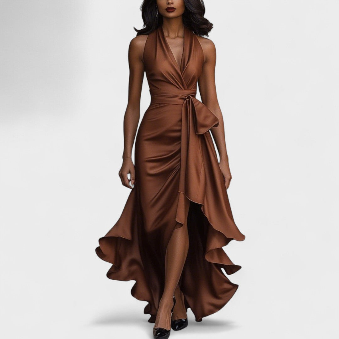 Ема - Сатенена официална рокля с volani