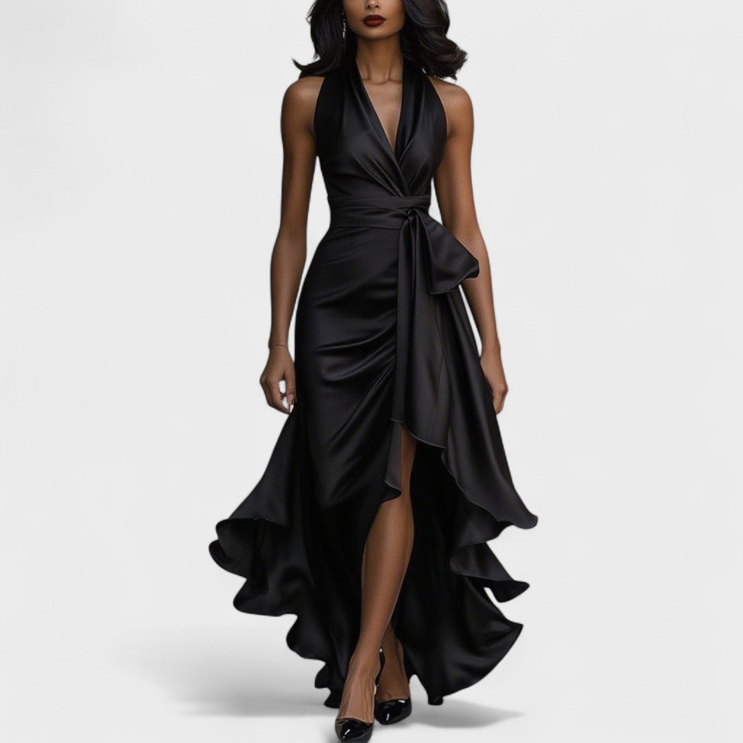 Ема - Сатенена официална рокля с volani