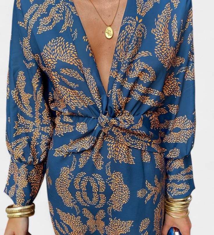 Ема Макси Рокля с V Изрез и Преден Чвор