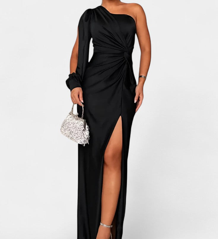 Андреа Асиметрична Рокля с Драпиране на Едно Рамо