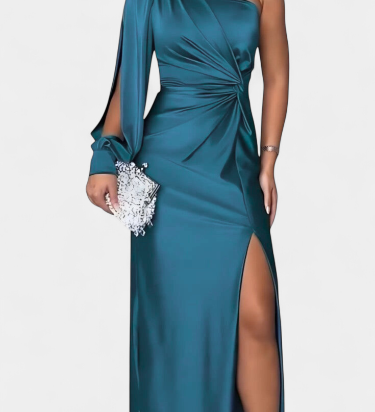 Андреа Асиметрична Рокля с Драпиране на Едно Рамо