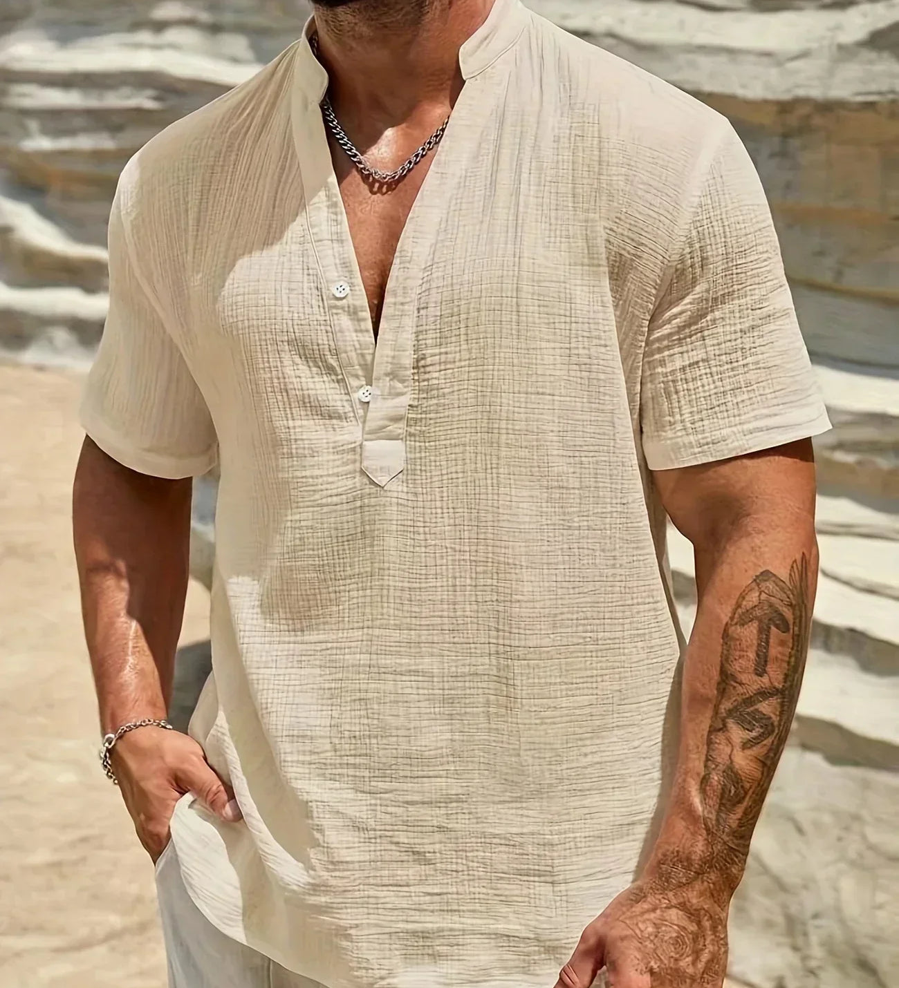 Елиян - Елегантна лятна риза с висока яка