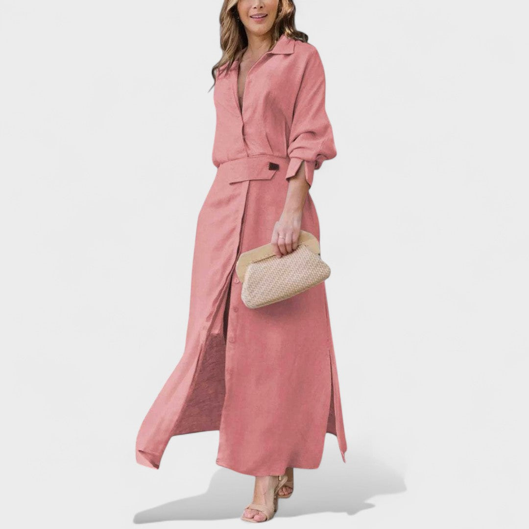 Гордана - Елегантна дълга рокля с V-образно деколте