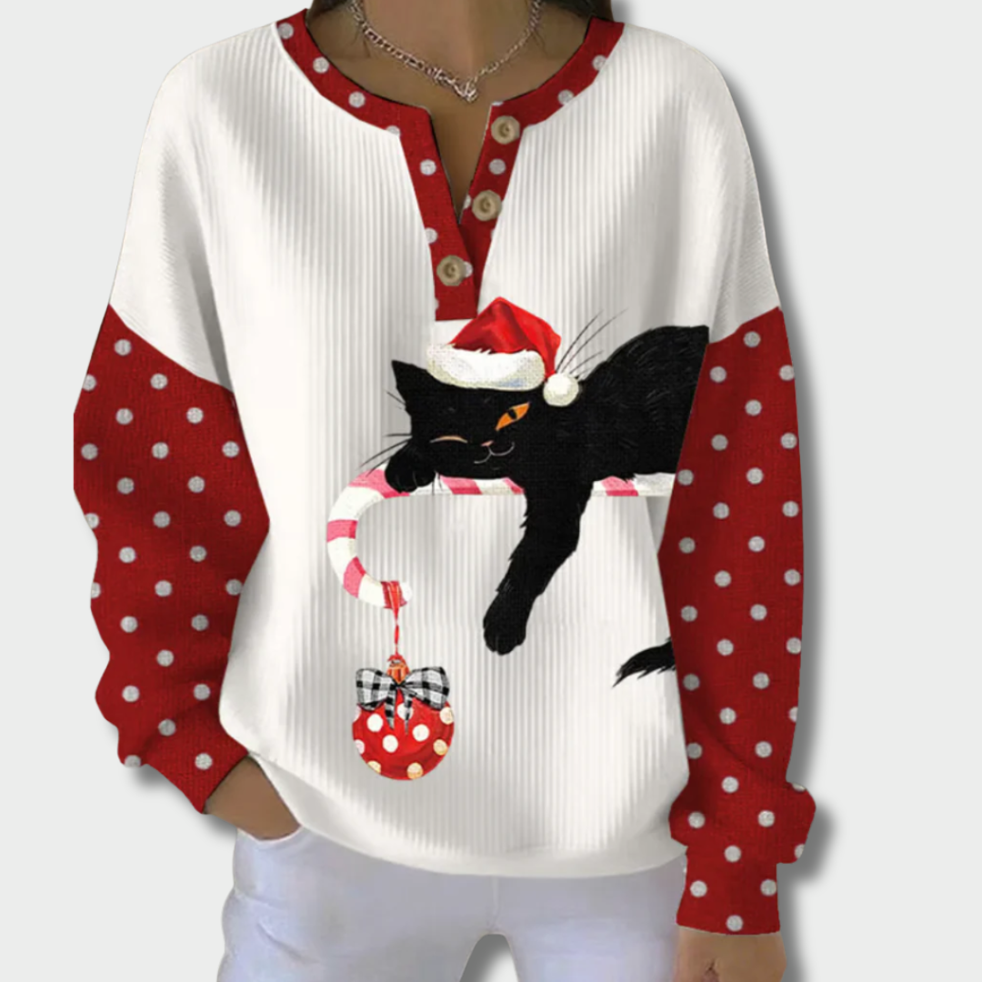 Мила - Коледен пуловер с котка