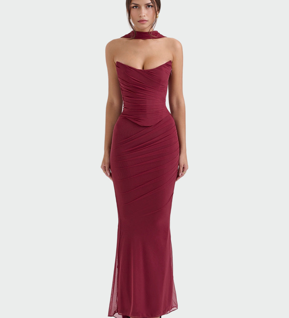 Лора - Дълга Drapirana Рокля с Яка