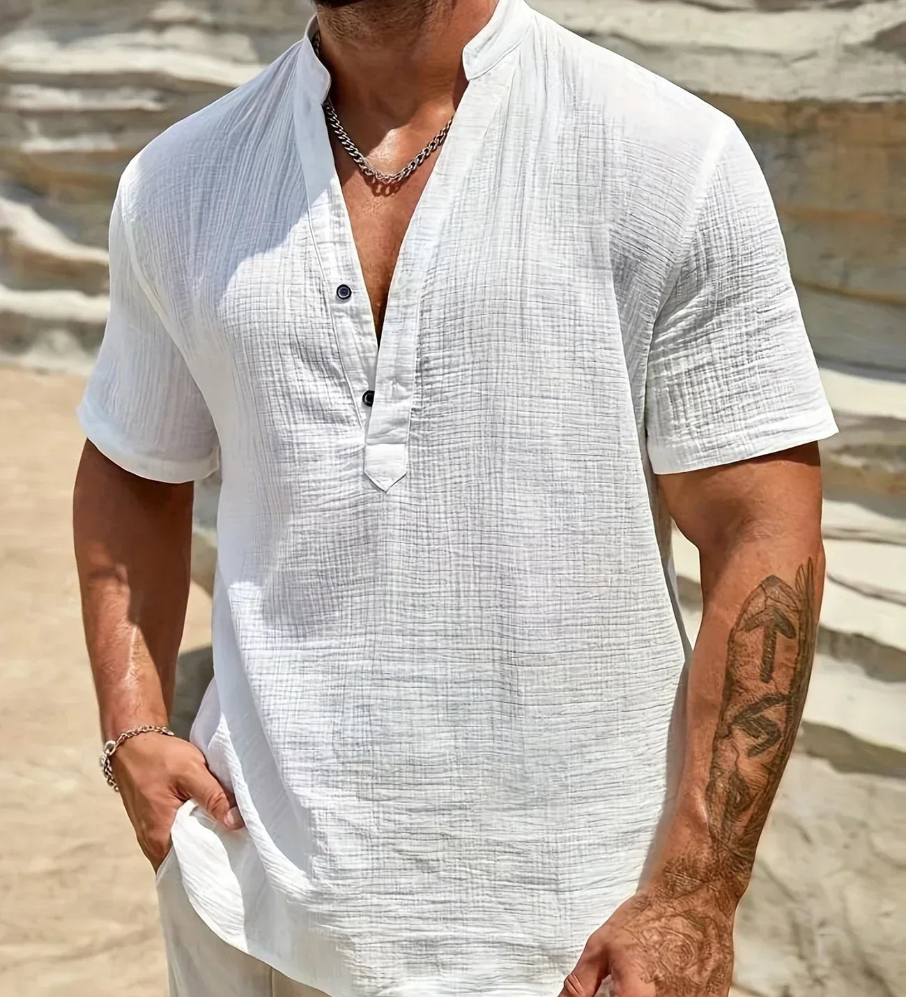 Елиян - Елегантна лятна риза с висока яка