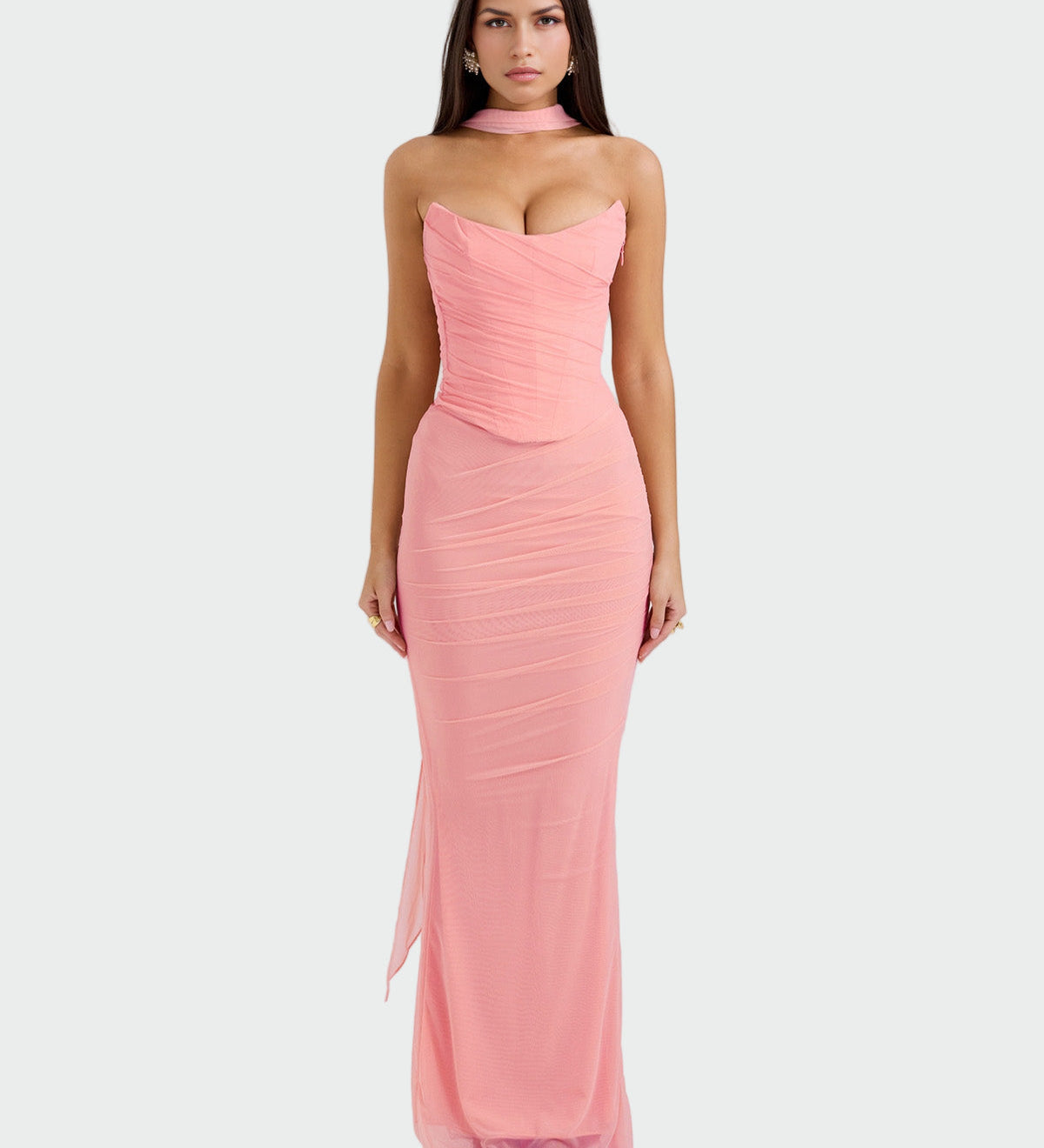 Лора - Дълга Drapirana Рокля с Яка