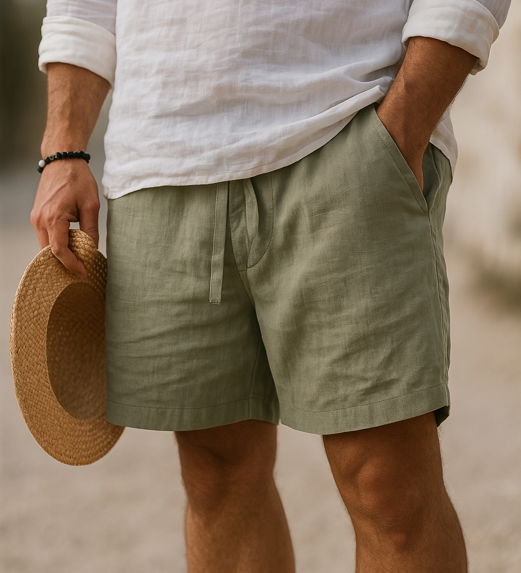 Страхил - Елегантни къси панталони от лен с еластичен колан
