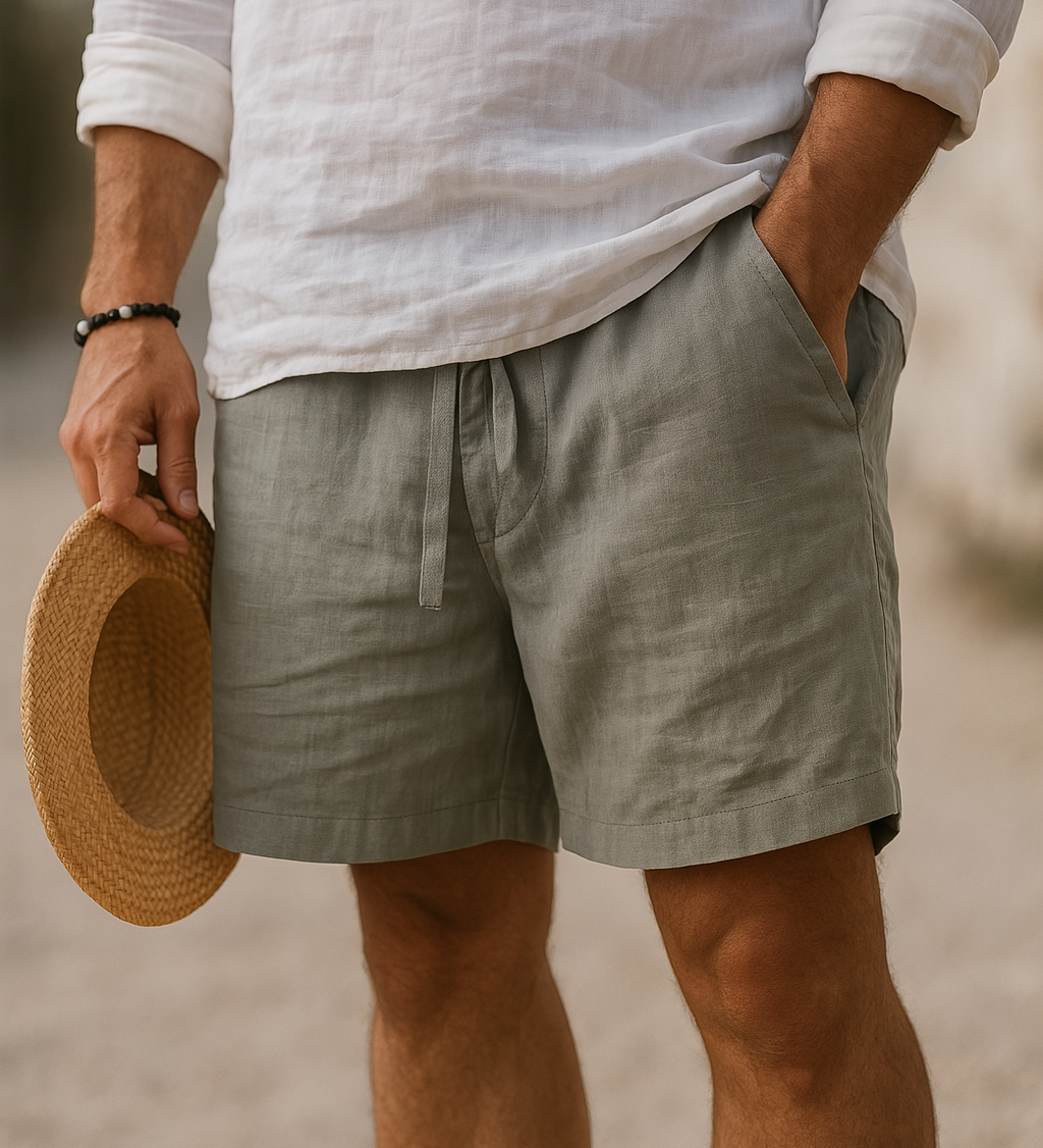 Страхил - Елегантни къси панталони от лен с еластичен колан