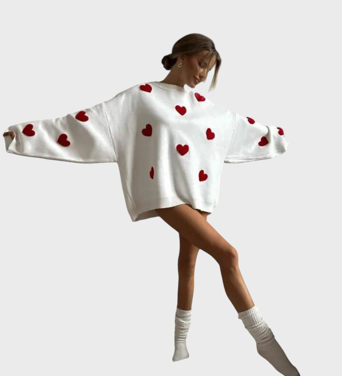 Hristina™ - Плетен пуловер с бродирани сърца