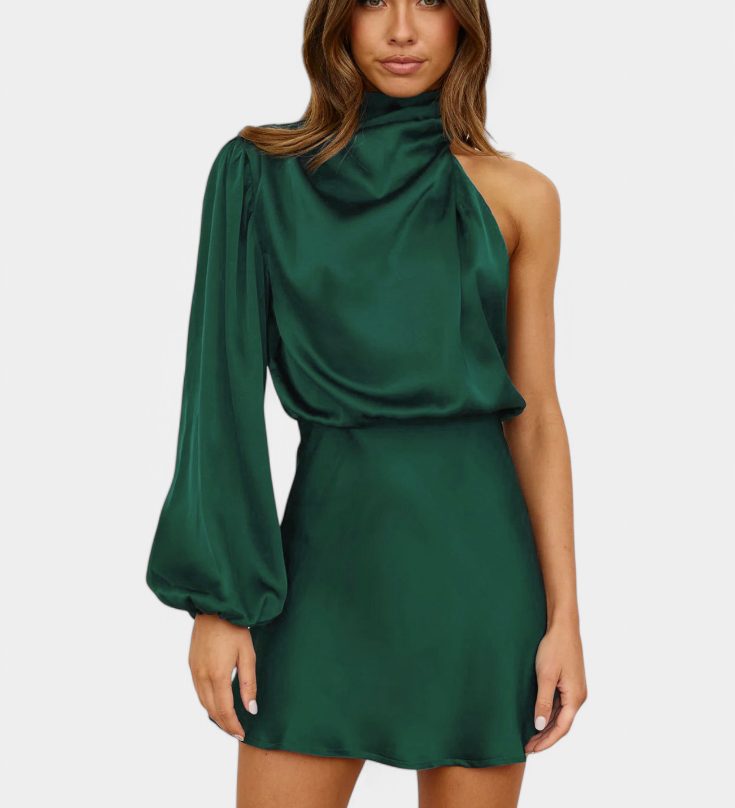 Мини рокля Джелена с драпиране на едно рамо