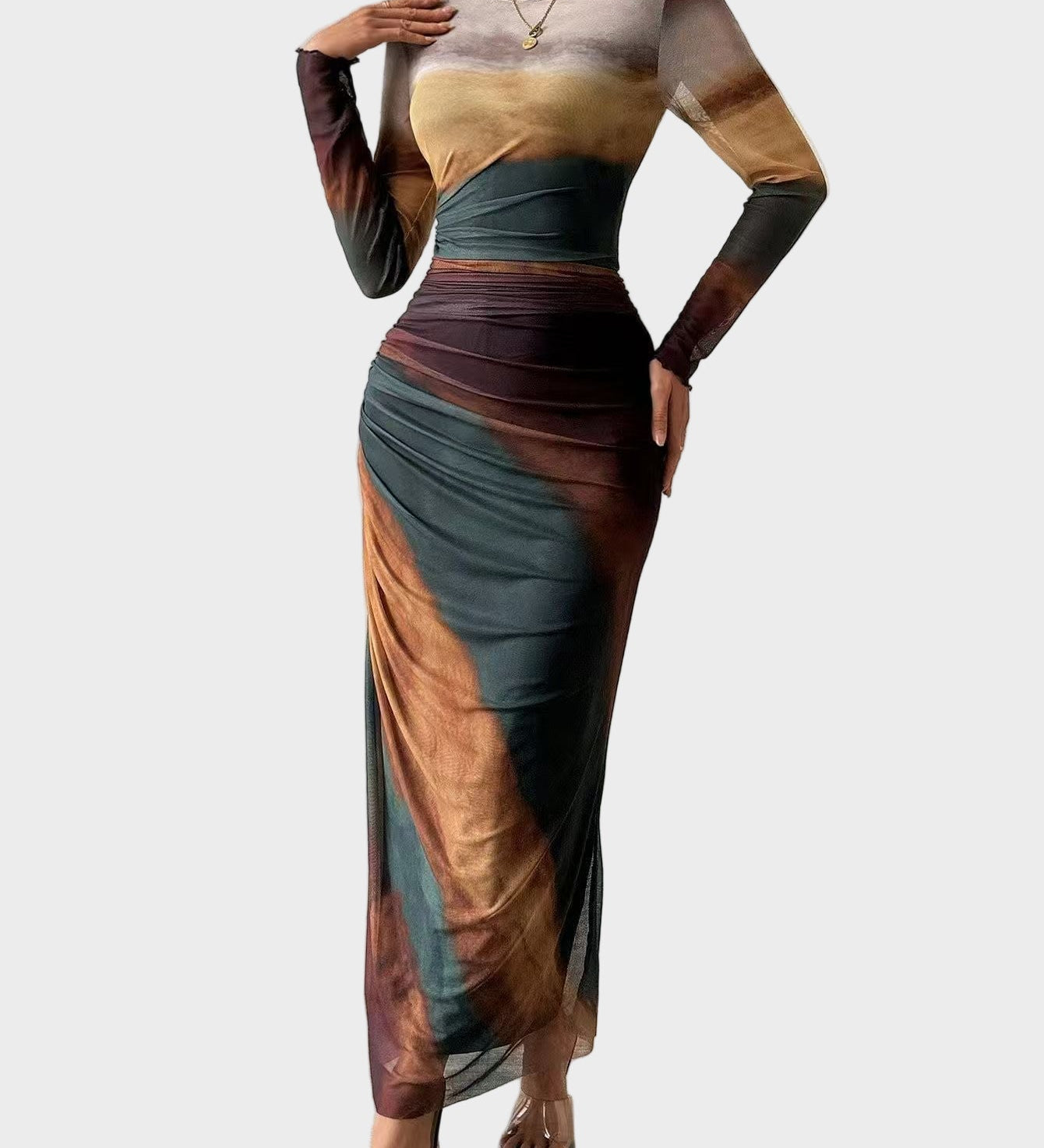 Торина – Дълга удобна рокля с десен