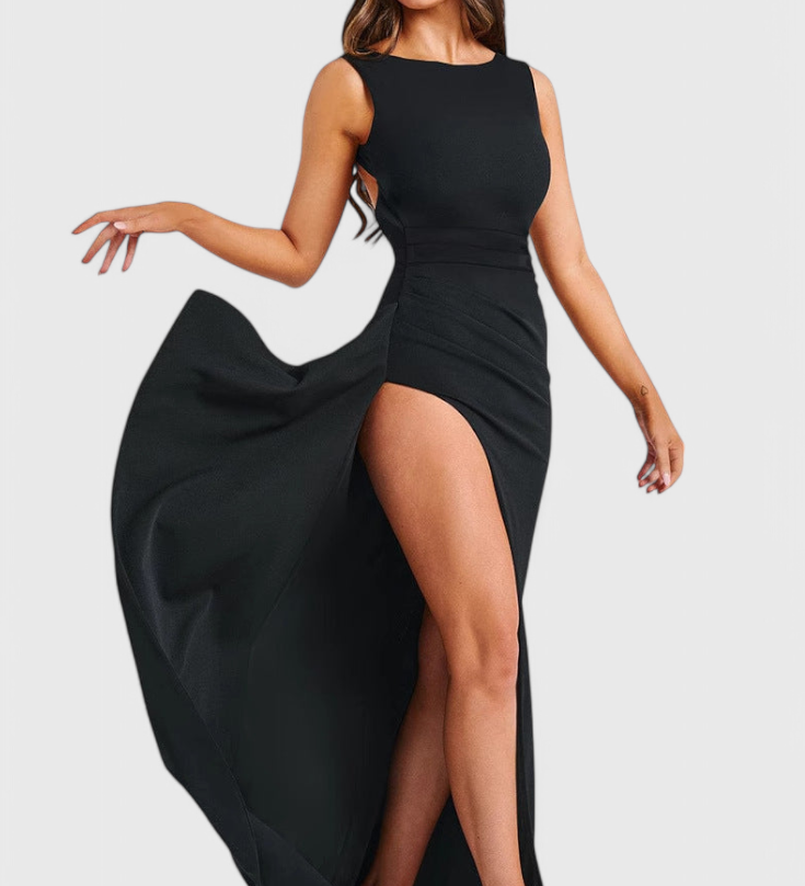 Ивана Рокля от Сатен с Отворен Гръб и Голям Разрез