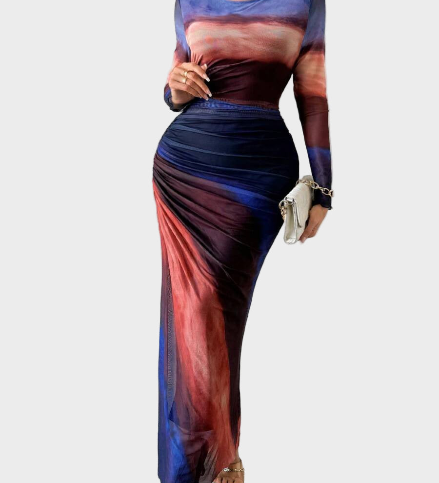 Торина – Дълга удобна рокля с десен