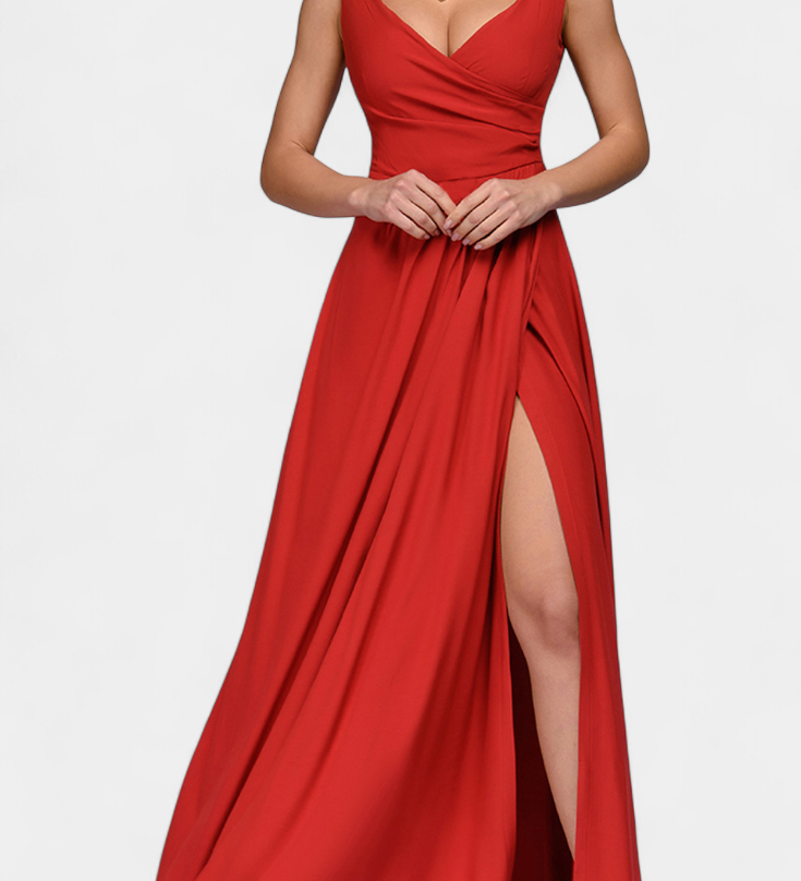 Татяна Дълга Рокля с Драпиране Отпред и Прекрит Изрез