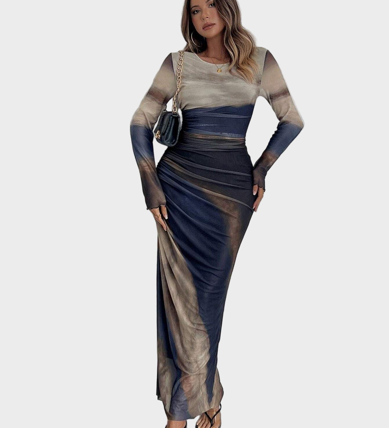 Торина – Дълга удобна рокля с десен