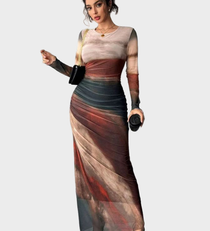 Торина – Дълга удобна рокля с десен