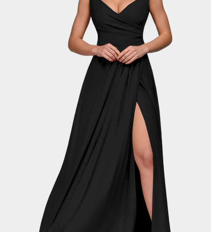 Татяна Дълга Рокля с Драпиране Отпред и Прекрит Изрез