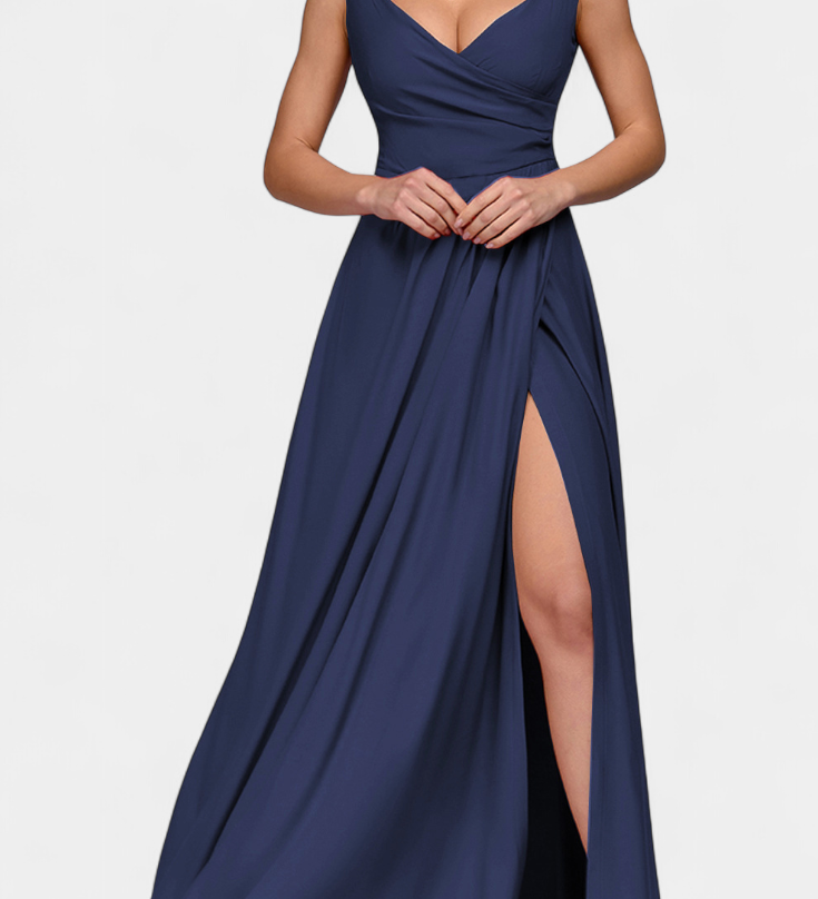 Татяна Дълга Рокля с Драпиране Отпред и Прекрит Изрез