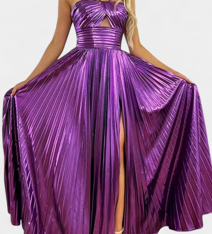 Бранимира Макси Рокля Металик с Преклоп и Разкроя