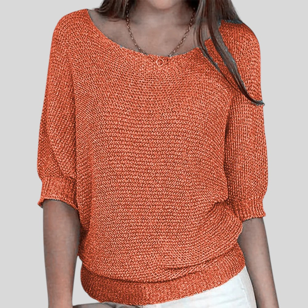 Biliana™ - Ежедневен пуловер с кръгло деколте и ръкави три четвърти