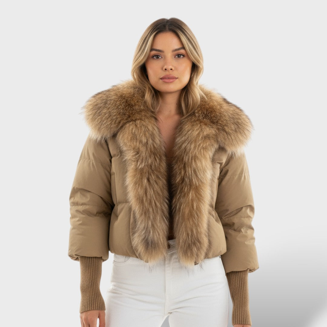 Пухено яке с яка от изкуствена кожа