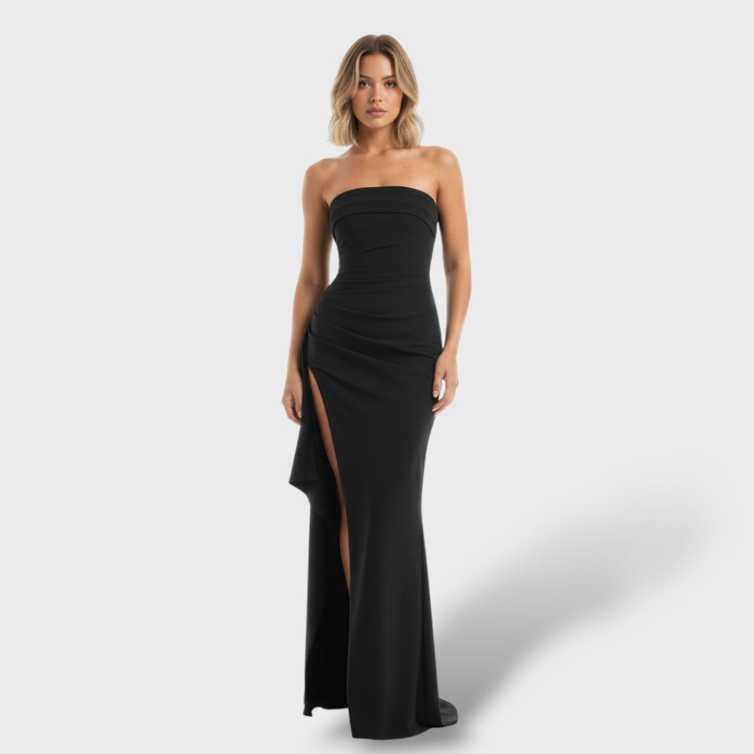 Дълга елегантна рокля без рамене