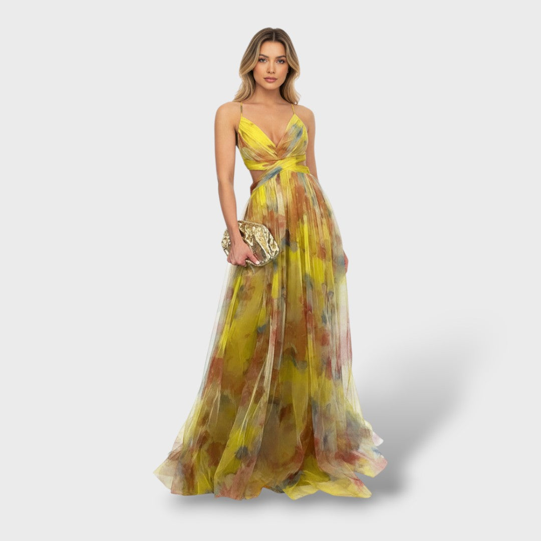 Елегантна цветна рокля за жени