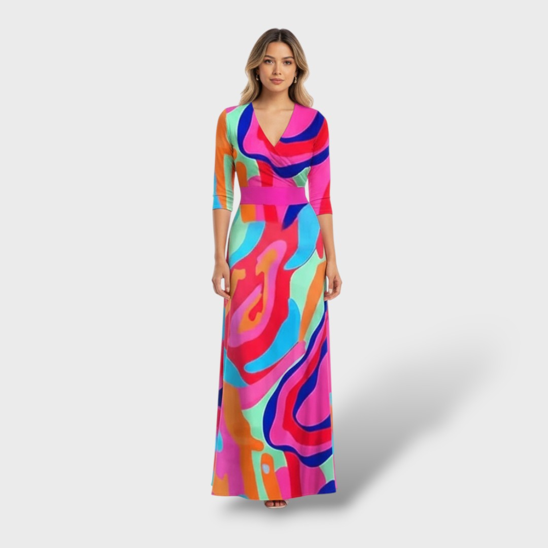 Луксозна дълга елегантна цветна рокля