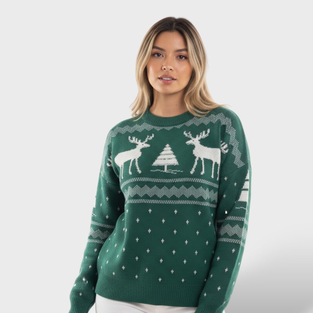 Милена- Женски пуловер Коледа с елен класически