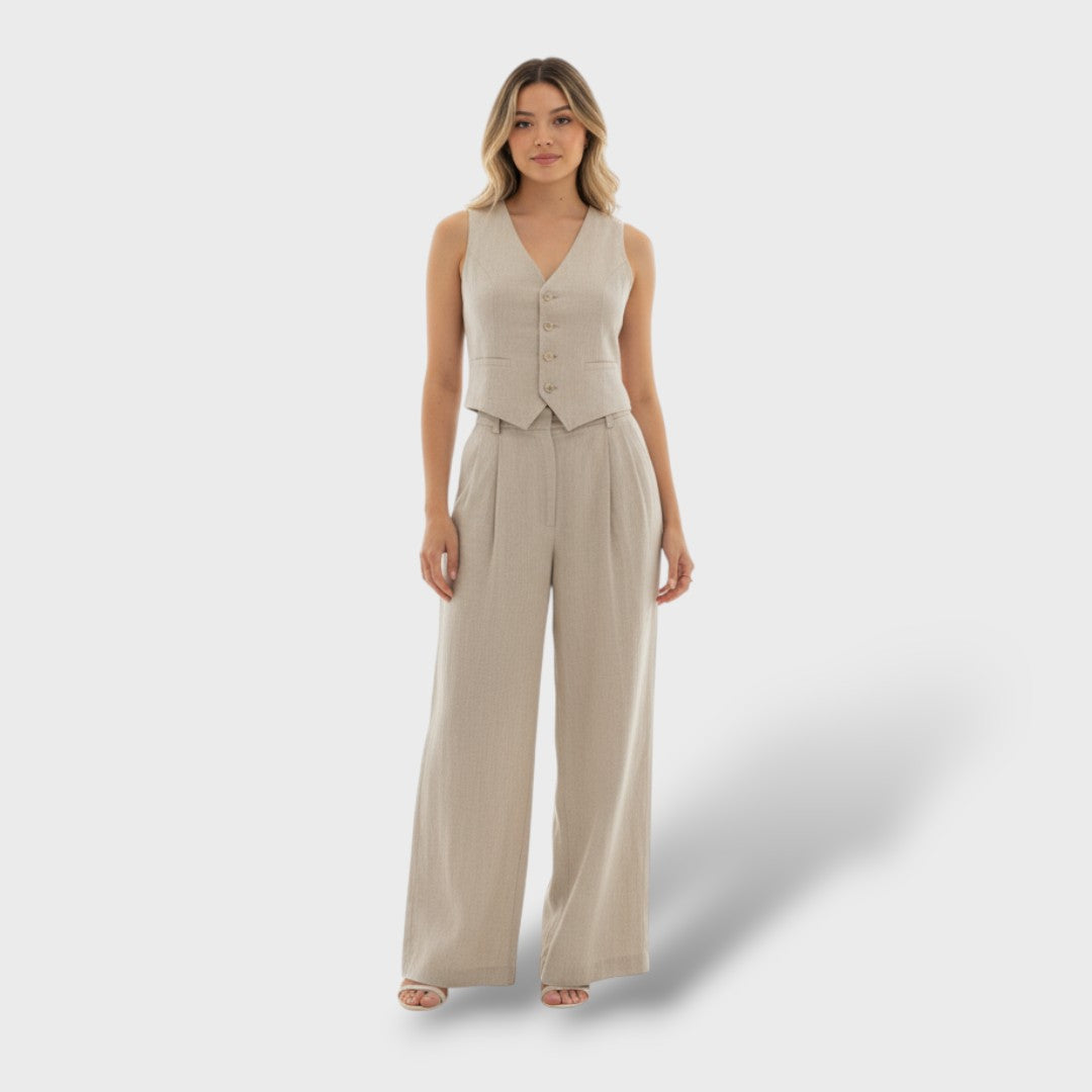 Комплект за жени от памук и лен, елегантен и неформален