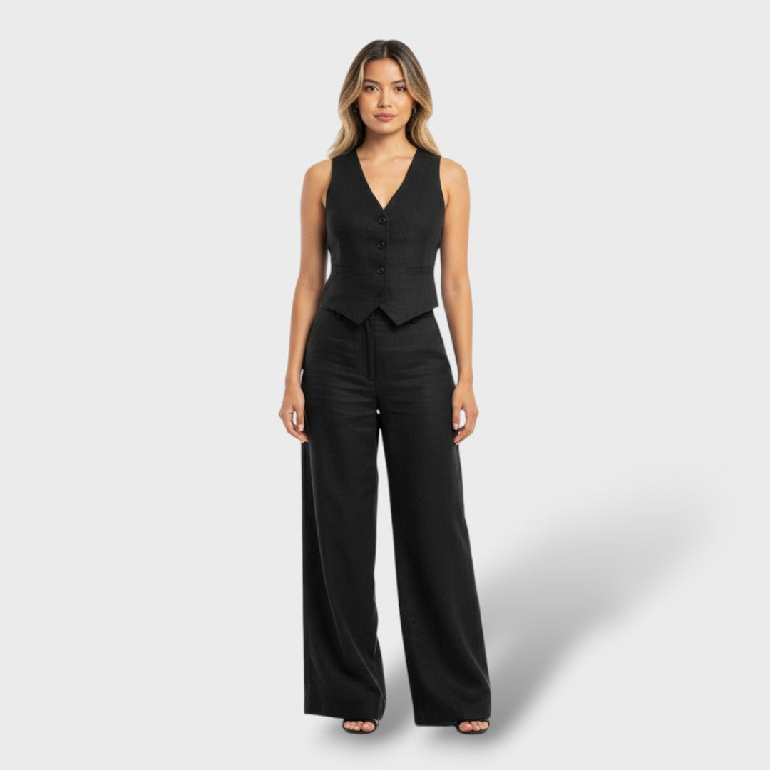 Комплект за жени от памук и лен, елегантен и неформален