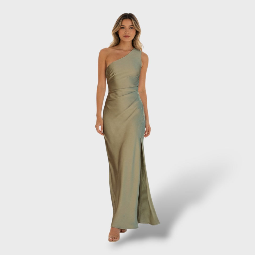 Дълга рокля за жени с едно рамо, елегантна