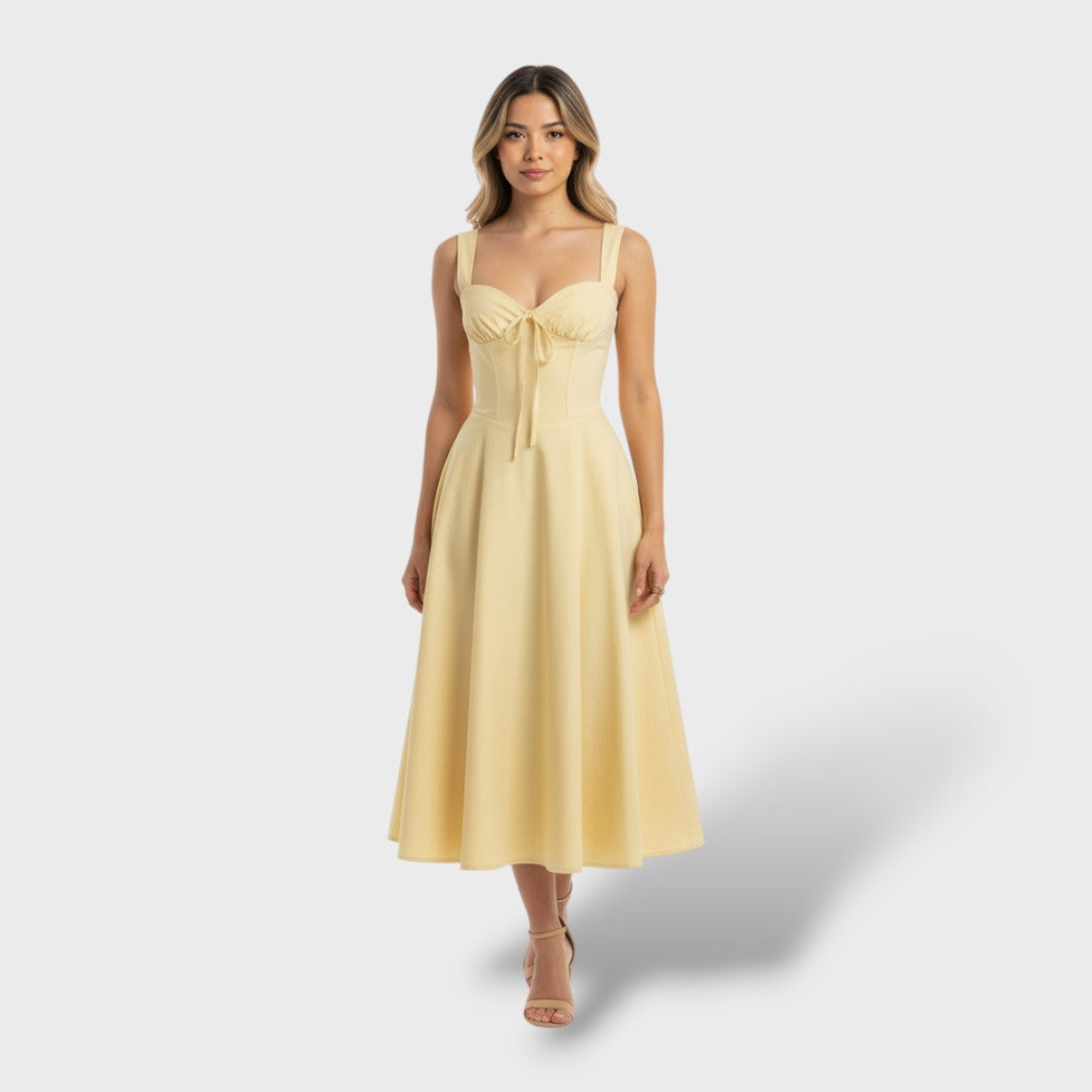 Елегантна Миди Рокля с Корсетна Гърба