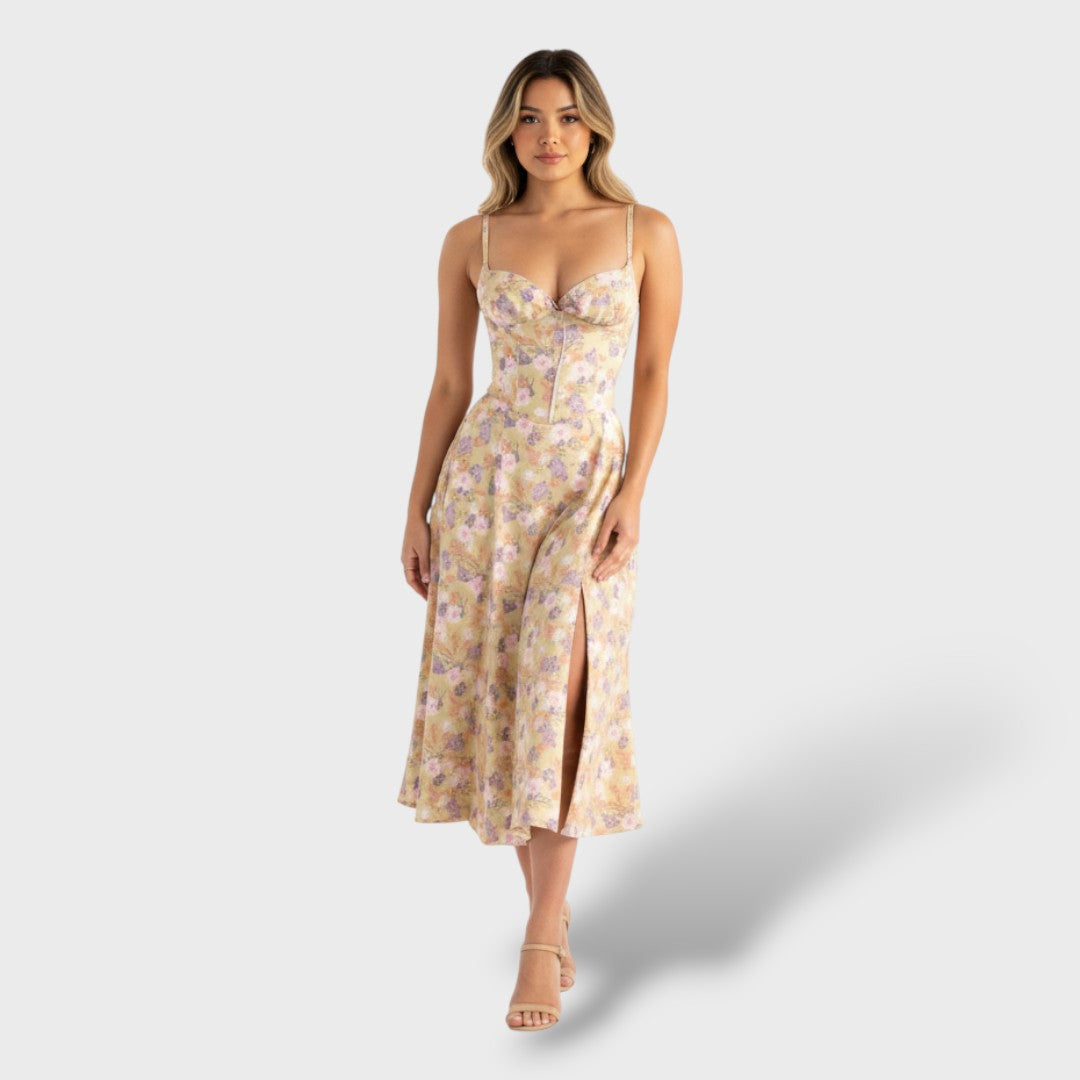 Елегантна Миди Рокля с Корсетна Гърба