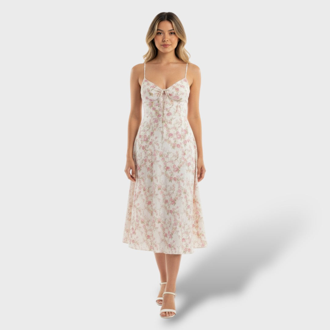 Елегантна Миди Рокля с Корсетна Гърба