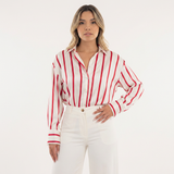 Chemise de dress en satin à rayures surdimensionnée