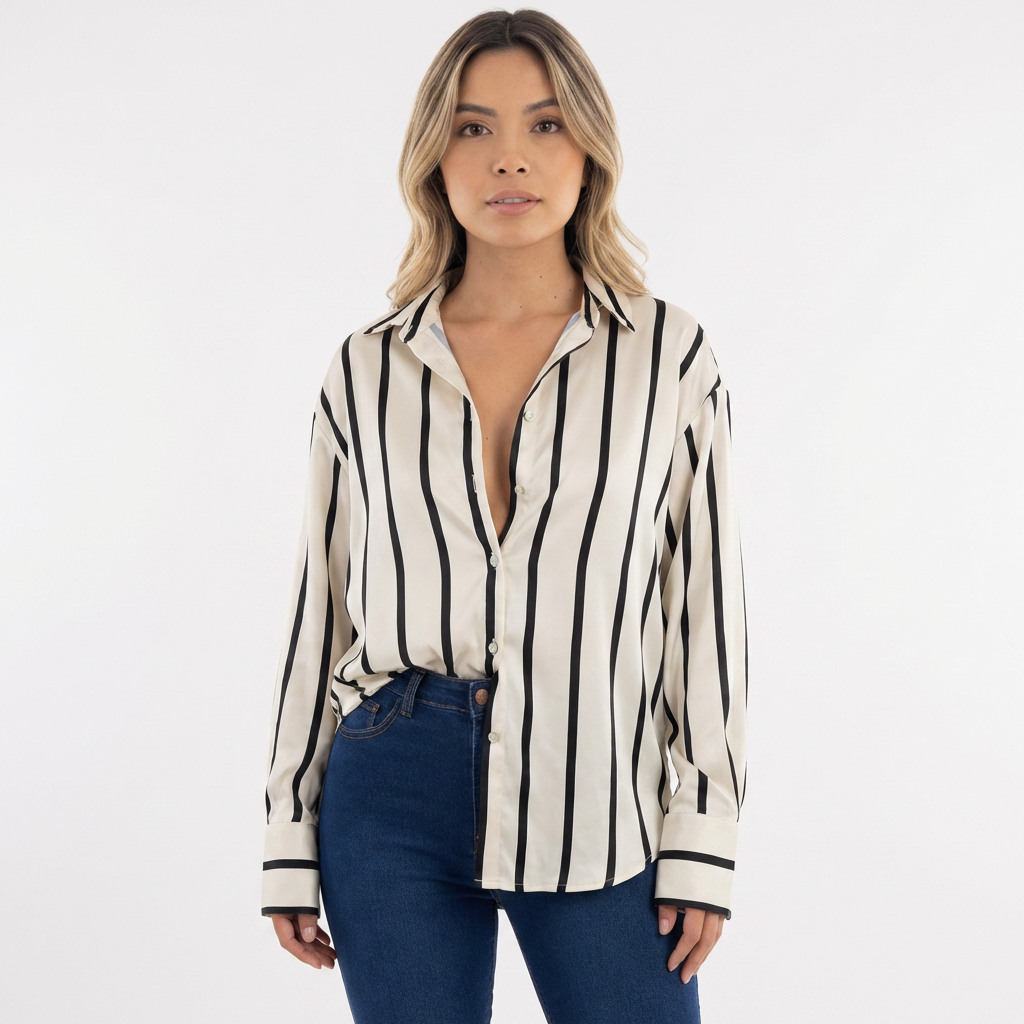 Chemise de dress en satin à rayures surdimensionnée