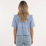 Blouse en Coton à Col Ruffle en Dentelle Découpée