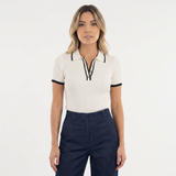 Polo en Coton Rayé avec Détails Contrastés