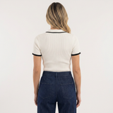 Polo en Coton Rayé avec Détails Contrastés