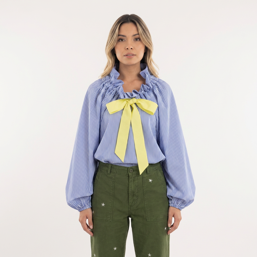 Blouse à volants surdimensionnée en vichy