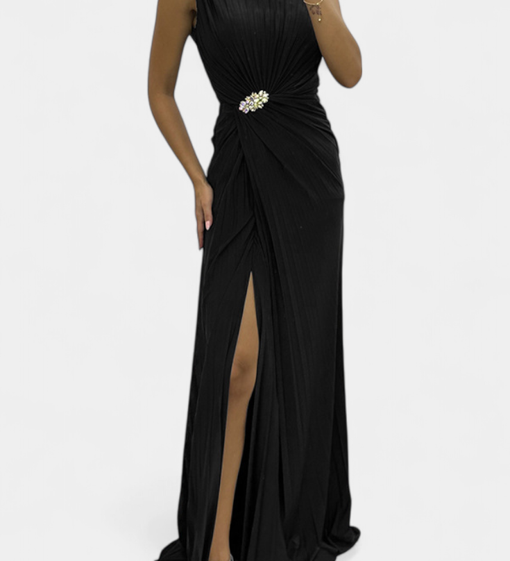 Емилия Макси Рокля с Плисировки и Страничен Изрез