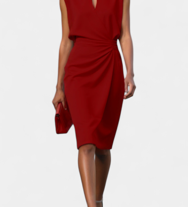 Маша Миди Рокля с Дълги Ръкави и Кръгло Деколте