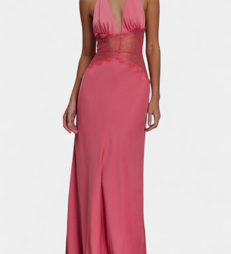 Мартина Дуга Рокля с Халтер Изрез и Прозрачен Чипков Струк