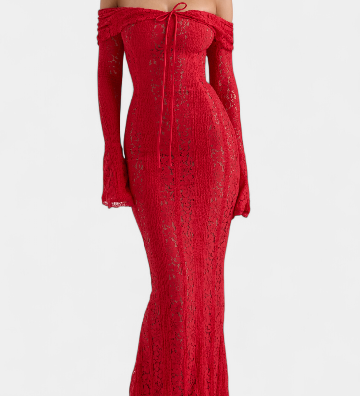 Макси рокля "Josipa" с открити рамене от дантела