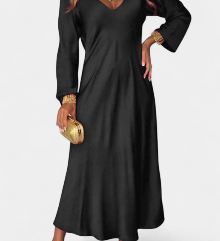 Мартинa Плавна Рокля с V Изрез и Дълги Ръкави